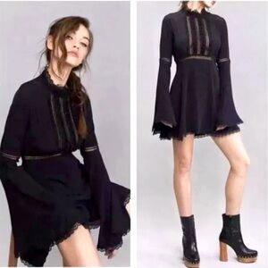 New Condition For Love and Lemons Black Crochet Goth Mini Dress XS